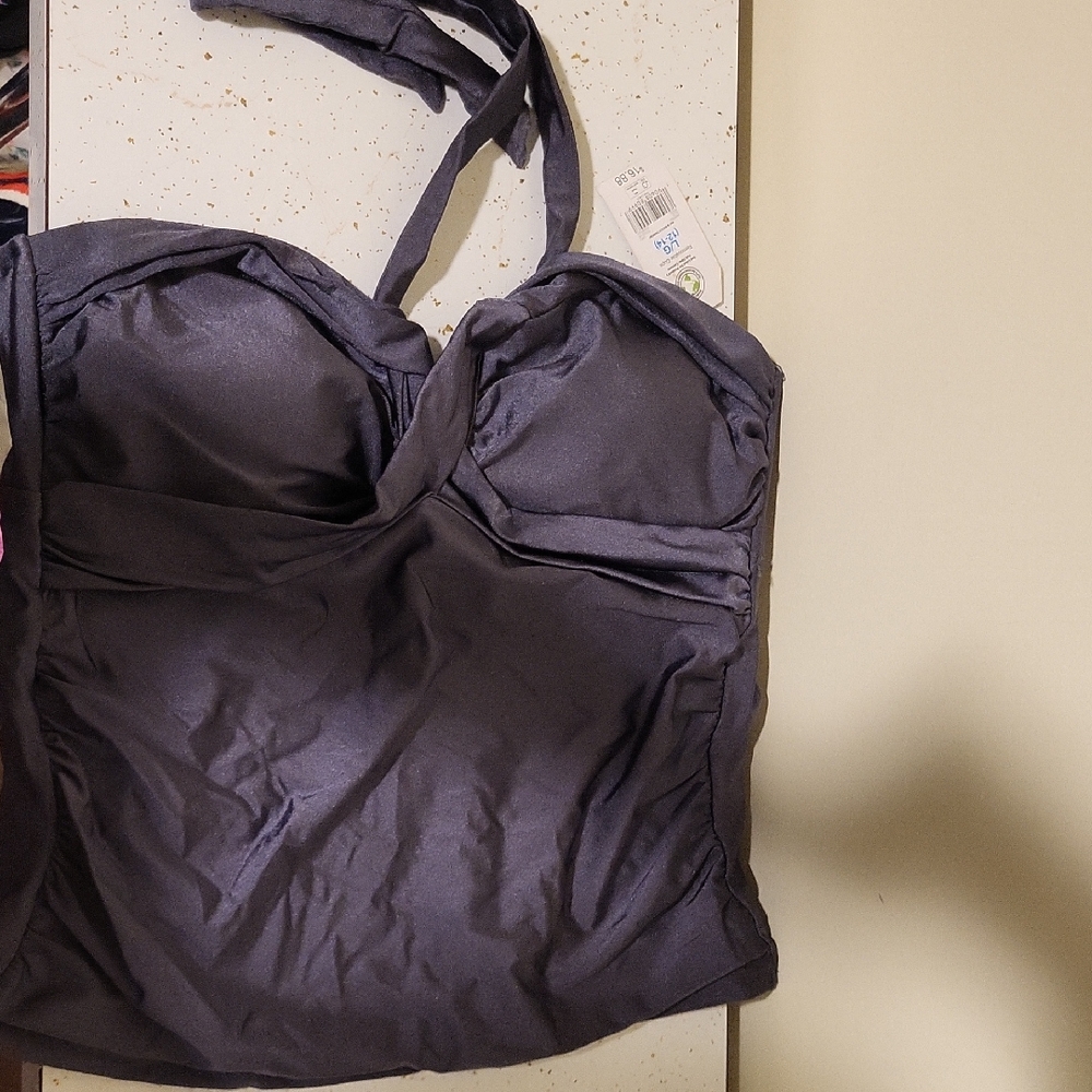 Elegant Metallic Gray Halter Bikini Top